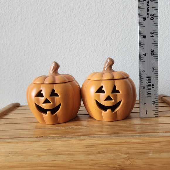 PartyLite P8729 Pumpkin Votive Pair Candle Holders Halloween Jack o Lantern - Picture 12 of 14